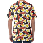 Black Fried Egg And Bacon Pattern Print Men's Velvet T-Shirt