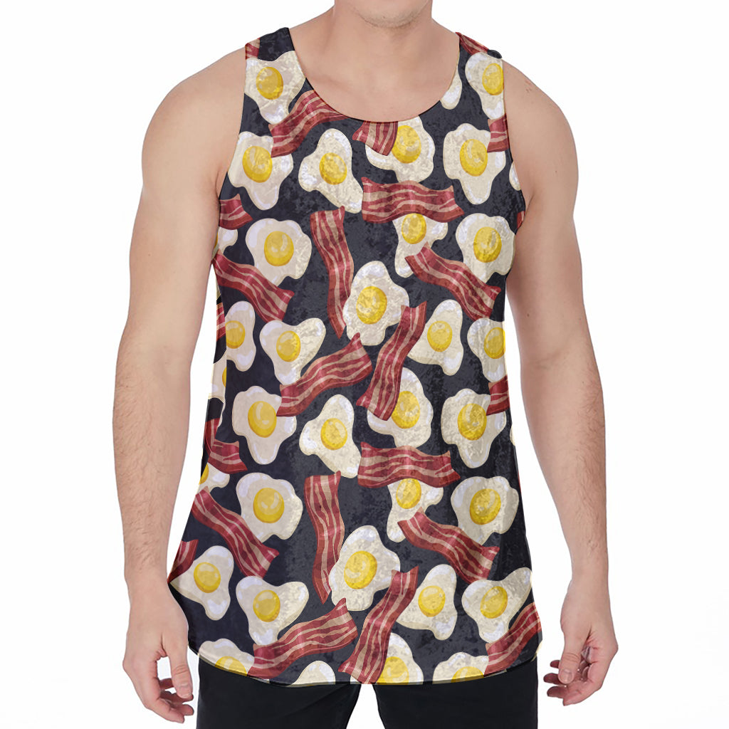 Black Fried Egg And Bacon Pattern Print Men's Velvet Tank Top