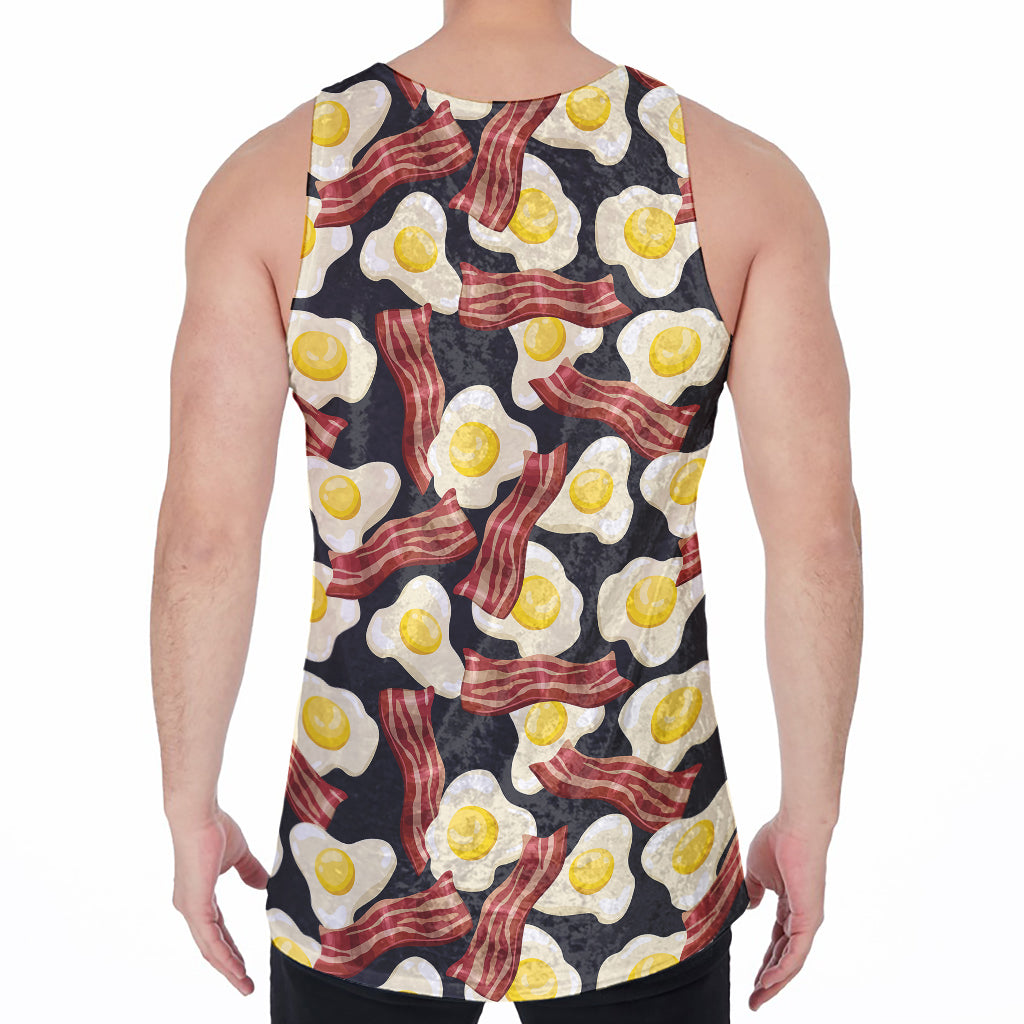 Black Fried Egg And Bacon Pattern Print Men's Velvet Tank Top