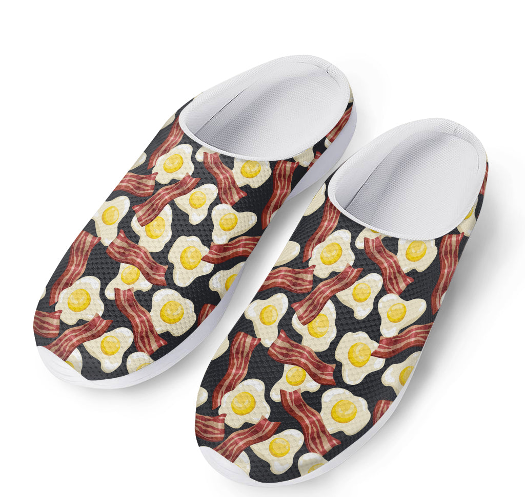 Black Fried Egg And Bacon Pattern Print Mesh Casual Shoes