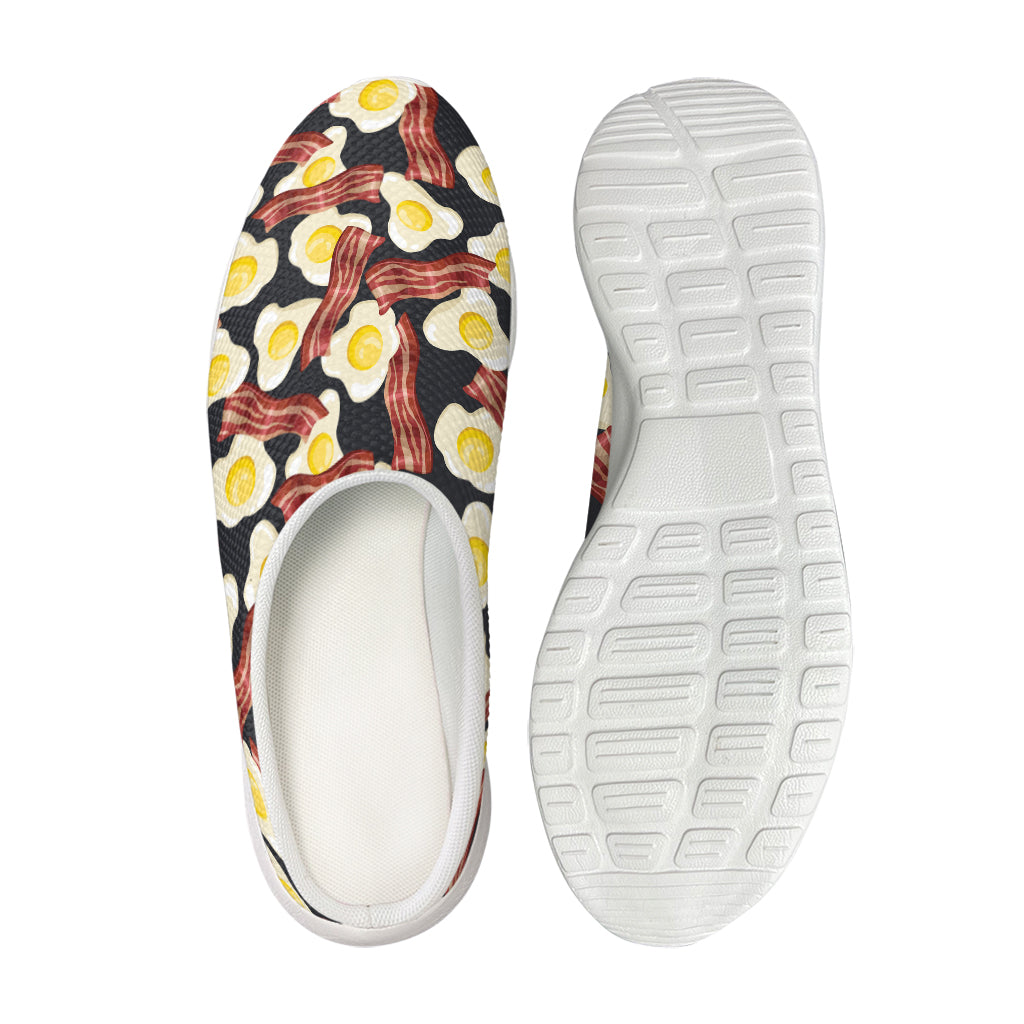 Black Fried Egg And Bacon Pattern Print Mesh Casual Shoes