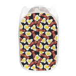 Black Fried Egg And Bacon Pattern Print Mesh Laundry Hamper