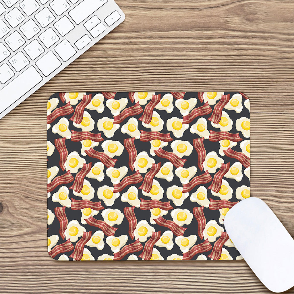 Black Fried Egg And Bacon Pattern Print Mouse Pad