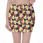 Black Fried Egg And Bacon Pattern Print Pencil Mini Skirt