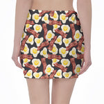 Black Fried Egg And Bacon Pattern Print Pencil Mini Skirt