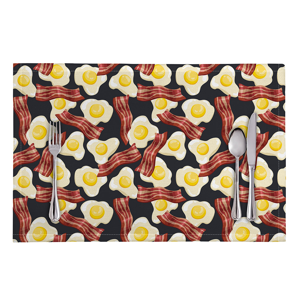 Black Fried Egg And Bacon Pattern Print Placemat