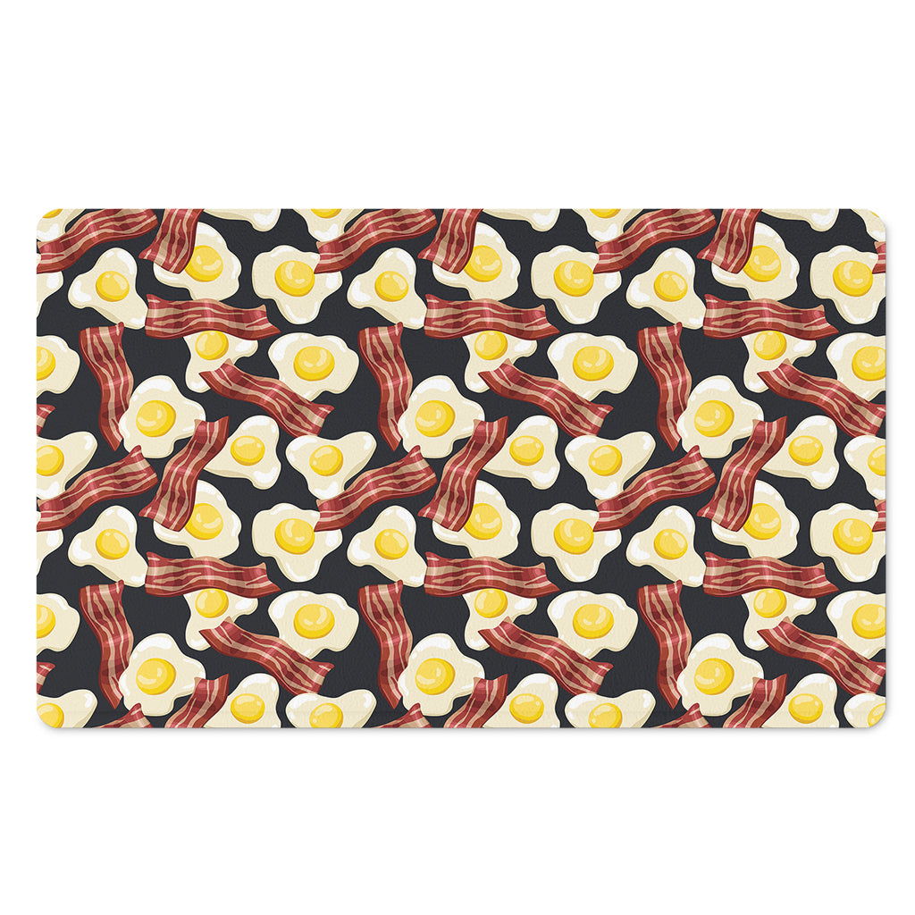 Black Fried Egg And Bacon Pattern Print Polyester Doormat