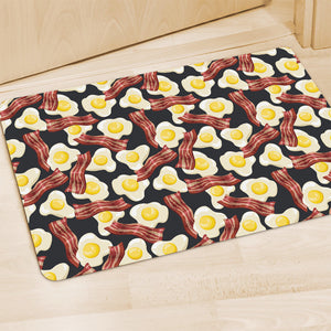 Black Fried Egg And Bacon Pattern Print Polyester Doormat