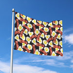 Black Fried Egg And Bacon Pattern Print Polyester Flag