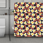 Black Fried Egg And Bacon Pattern Print Polyester Shower Curtain