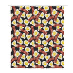 Black Fried Egg And Bacon Pattern Print Polyester Shower Curtain