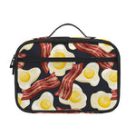 Black Fried Egg And Bacon Pattern Print Portable Lunch Bag