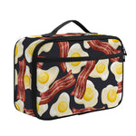Black Fried Egg And Bacon Pattern Print Portable Lunch Bag