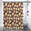 Black Fried Egg And Bacon Pattern Print Premium Shower Curtain