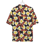 Black Fried Egg And Bacon Pattern Print Rayon Hawaiian Shirt