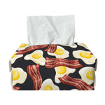 Black Fried Egg And Bacon Pattern Print Rectangle Tissue Box Cover