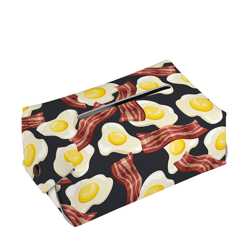Black Fried Egg And Bacon Pattern Print Rectangle Tissue Box Cover