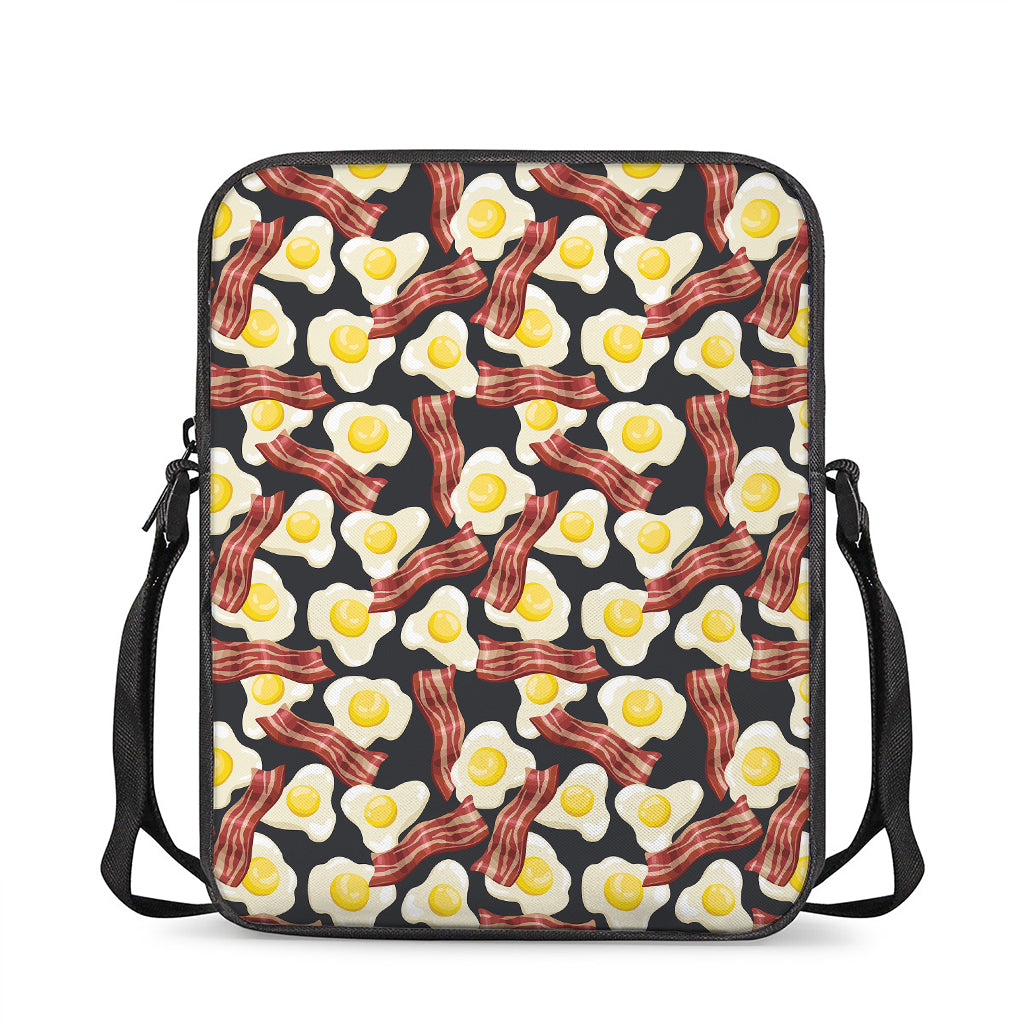 Black Fried Egg And Bacon Pattern Print Rectangular Crossbody Bag