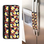 Black Fried Egg And Bacon Pattern Print Refrigerator Handle Covers