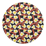 Black Fried Egg And Bacon Pattern Print Round Blanket