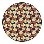 Black Fried Egg And Bacon Pattern Print Round Floor Mat