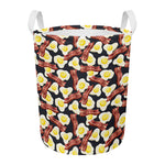 Black Fried Egg And Bacon Pattern Print Round Laundry Basket