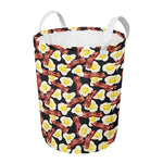 Black Fried Egg And Bacon Pattern Print Round Laundry Basket