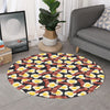 Black Fried Egg And Bacon Pattern Print Round Rug