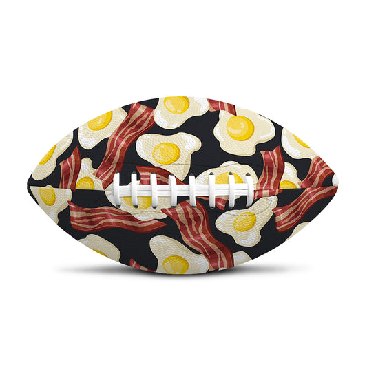 Black Fried Egg And Bacon Pattern Print Rugby Ball