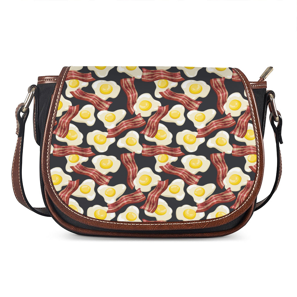 Black Fried Egg And Bacon Pattern Print Saddle Bag