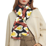 Black Fried Egg And Bacon Pattern Print Scarf