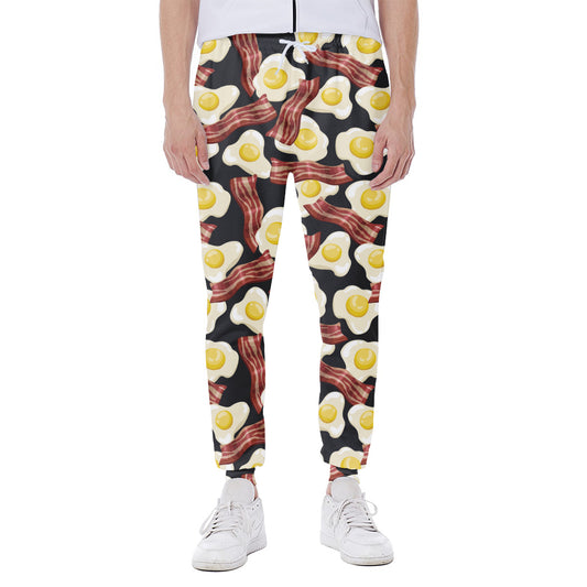 Black Fried Egg And Bacon Pattern Print Scuba Joggers