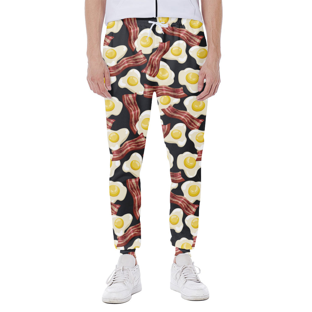 Black Fried Egg And Bacon Pattern Print Scuba Joggers