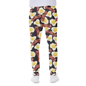 Black Fried Egg And Bacon Pattern Print Scuba Joggers