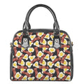 Black Fried Egg And Bacon Pattern Print Shoulder Handbag