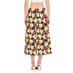 Black Fried Egg And Bacon Pattern Print Side Slit Midi Skirt