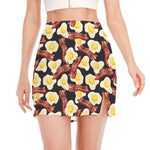 Black Fried Egg And Bacon Pattern Print Side Slit Mini Skirt