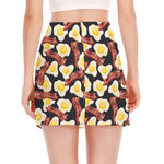 Black Fried Egg And Bacon Pattern Print Side Slit Mini Skirt