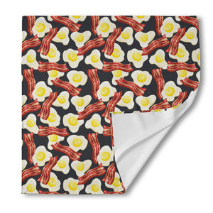 Black Fried Egg And Bacon Pattern Print Silk Bandana