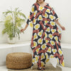 Black Fried Egg And Bacon Pattern Print Silk V-Neck Kaftan Dress