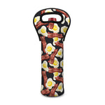Black Fried Egg And Bacon Pattern Print Single Neoprene Wine Tote