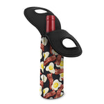Black Fried Egg And Bacon Pattern Print Single Neoprene Wine Tote