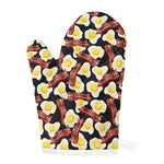 Black Fried Egg And Bacon Pattern Print Single Oven Mitt