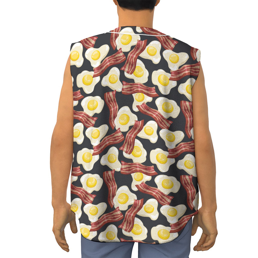 Black Fried Egg And Bacon Pattern Print Sleeveless Baseball Jersey