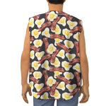 Black Fried Egg And Bacon Pattern Print Sleeveless Baseball Jersey