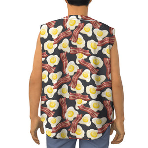 Black Fried Egg And Bacon Pattern Print Sleeveless Baseball Jersey