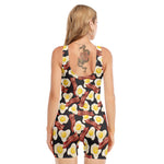 Black Fried Egg And Bacon Pattern Print Sleeveless One Piece Swimsuit