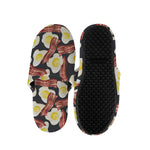 Black Fried Egg And Bacon Pattern Print Slippers