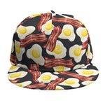 Black Fried Egg And Bacon Pattern Print Snapback Cap