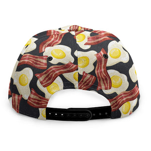 Black Fried Egg And Bacon Pattern Print Snapback Cap